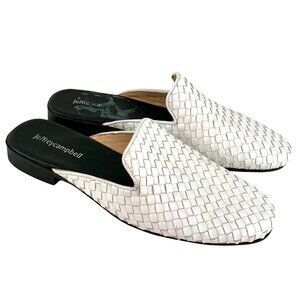 Jeffrey Campbell Geode White Woven Leather Mules Slip-On Flats 6 Handmade Luxury